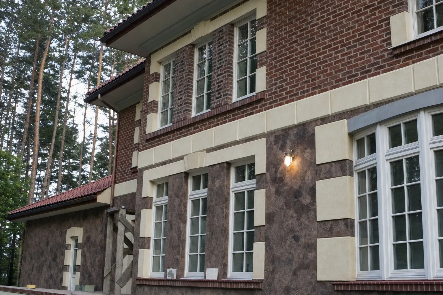 Будинок з облицюванням каменем і бруківкою